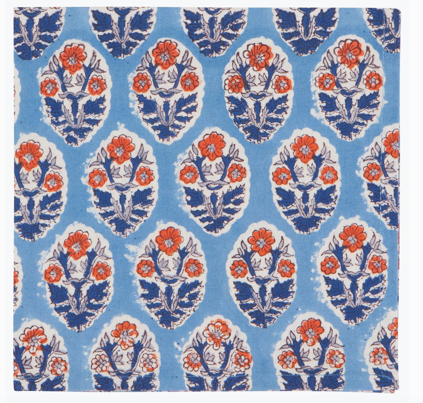 Danica Heirloom | Block Print Napkin, Deep Blue & Orange Floral