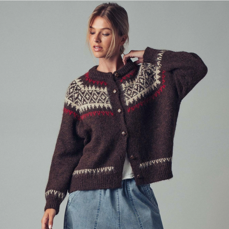 Urban Daizy | Rich Brown Faire Aisle Button Up Cardigan