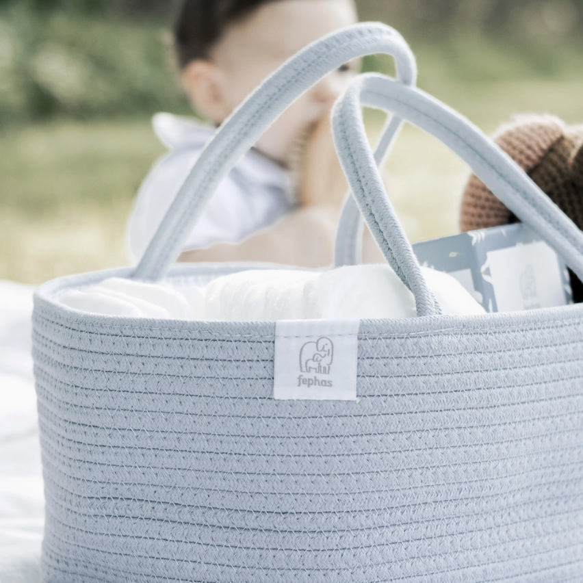 Cotton Rope Diaper Caddy | Baby Blue
