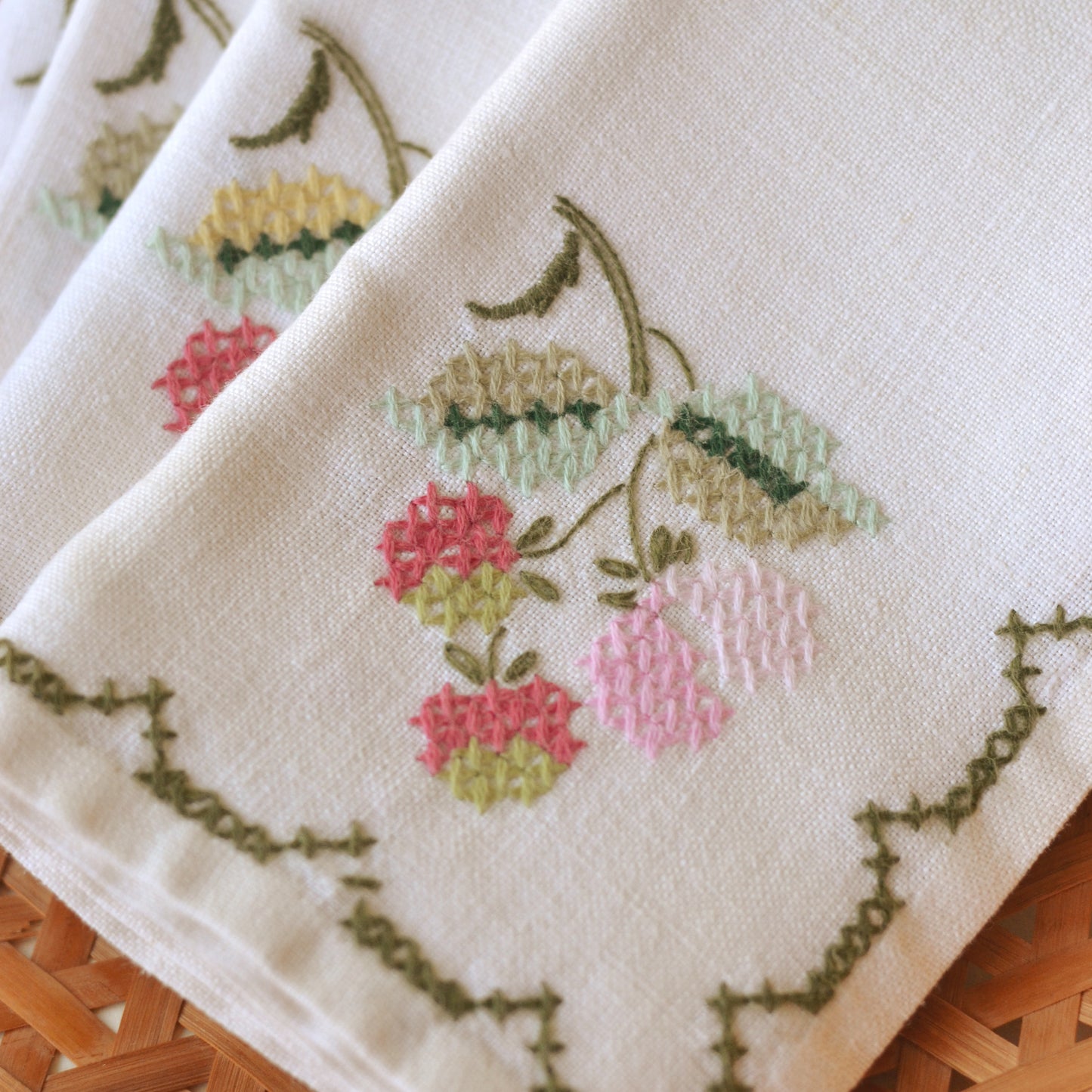 Embroidered Raspberry Cloth Napkins, Set of 4