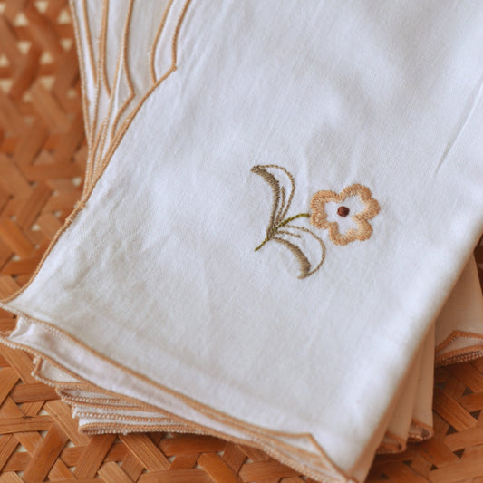 Brown Trimmed Daisy Cloth Napkins, Set of 5