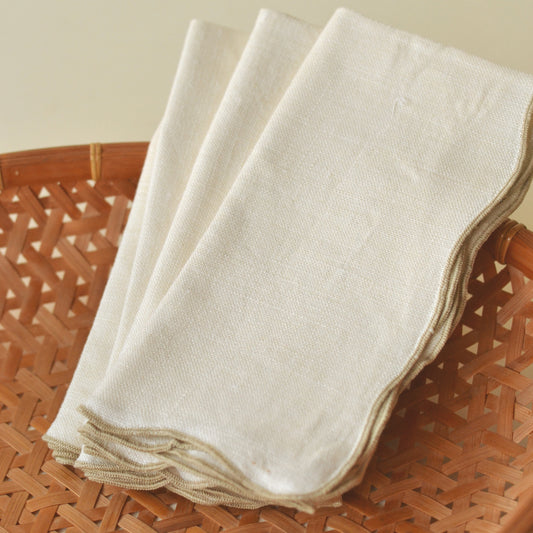 Taupe Scalloped Cloth Napkins, Set of 4