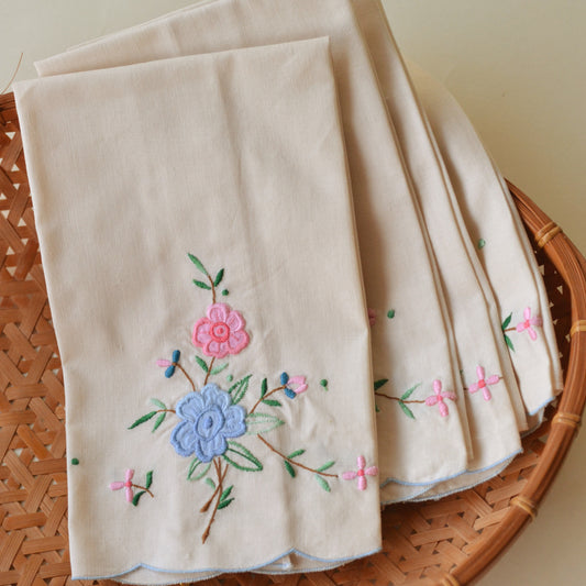 Pink & Blue Flower Hand Towel, Set of 5
