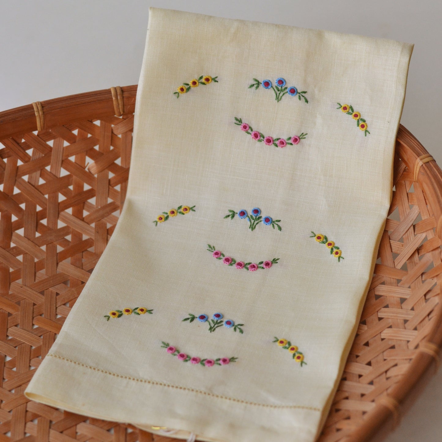 Cream Hand Towel with Floral Embroidery