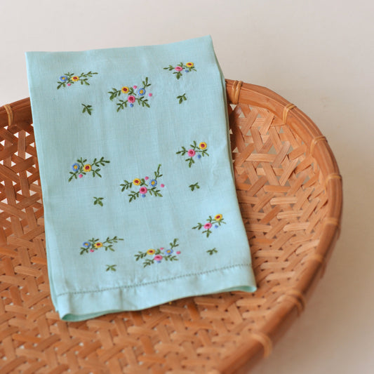 Bright Blue Hand Towel with Floral Embroidery