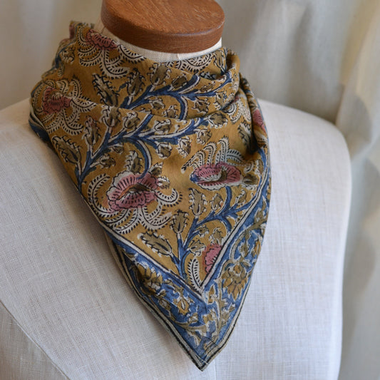 White Lotus Fashions |  Kalamkari Cotton Bandana-Amber Vine