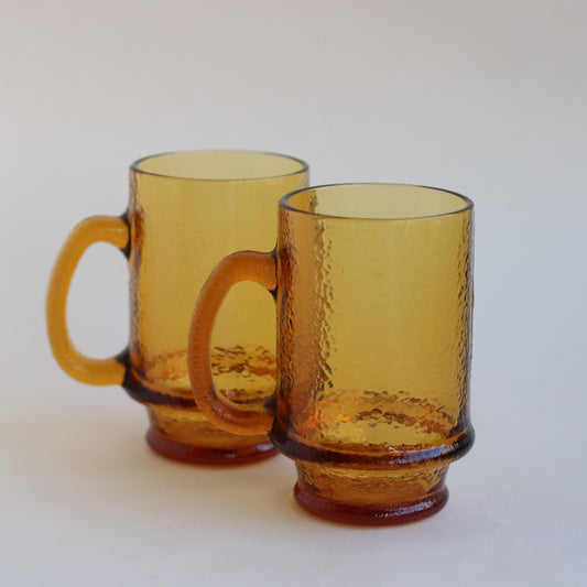 Amber Pebbled Glass Mug, Pair