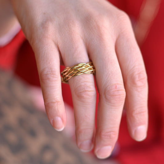 Anju Jewelry | Gold Plated Brass Adjustable Ring, Woven Wires