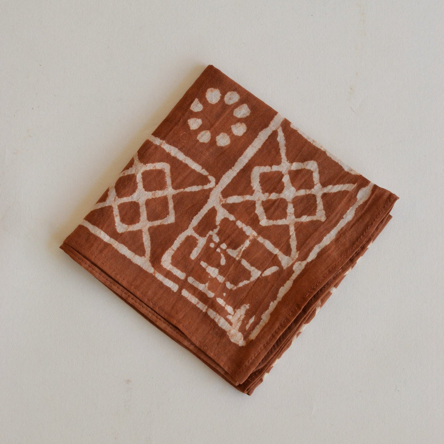 Anju | Block Printed Bandana - Brown Circles and Geometric Border