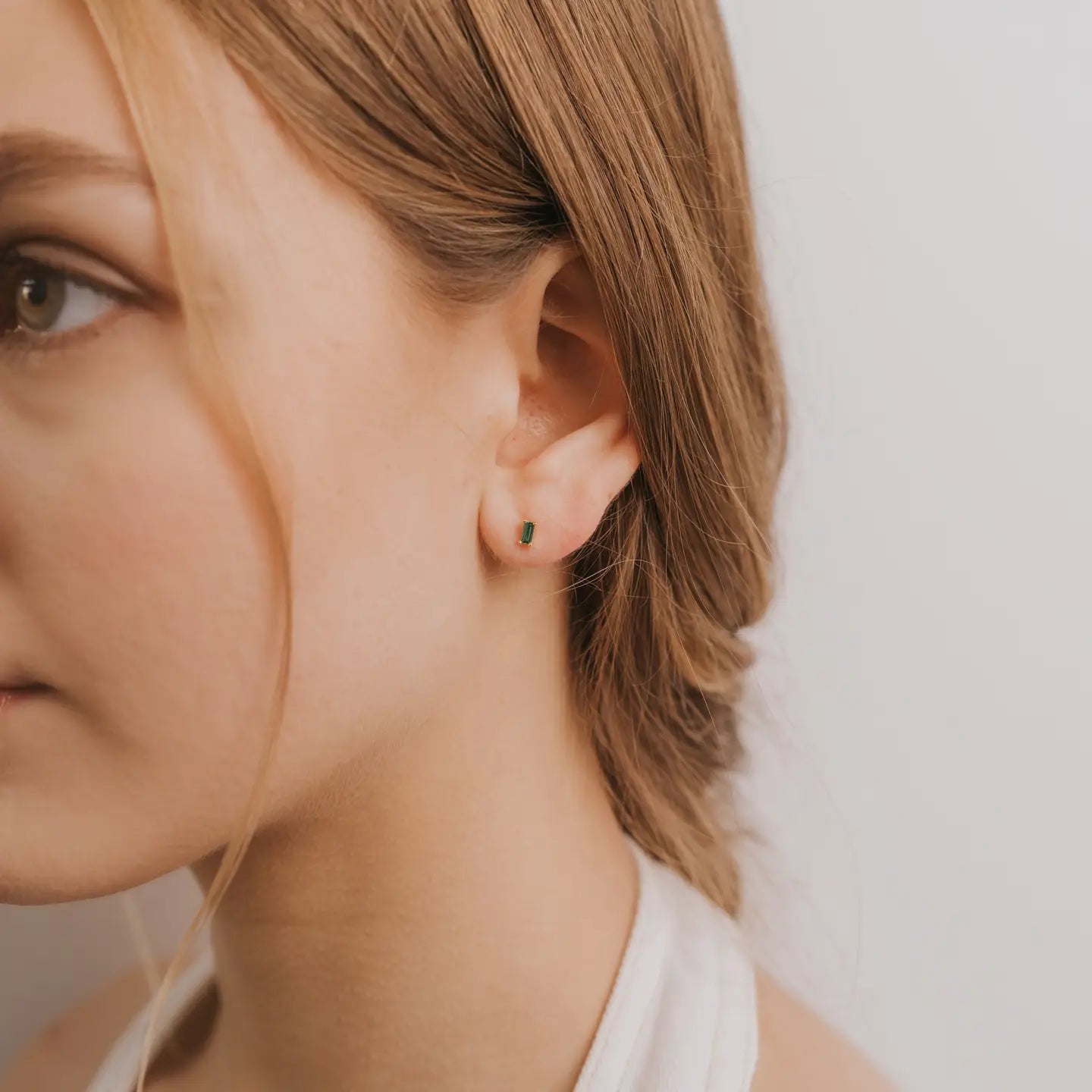 Jax Kelly |  Baguette Emerald Gold Earrings