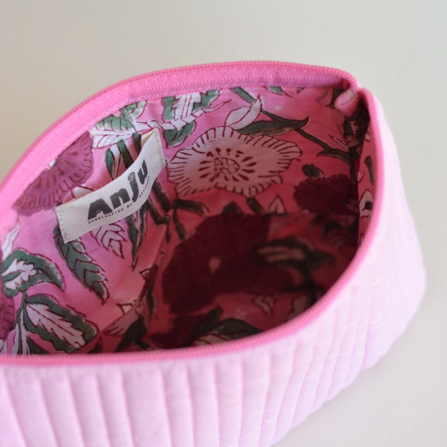 Anju | Quilted Cotton Travel Pouch, Bubblegum Pink