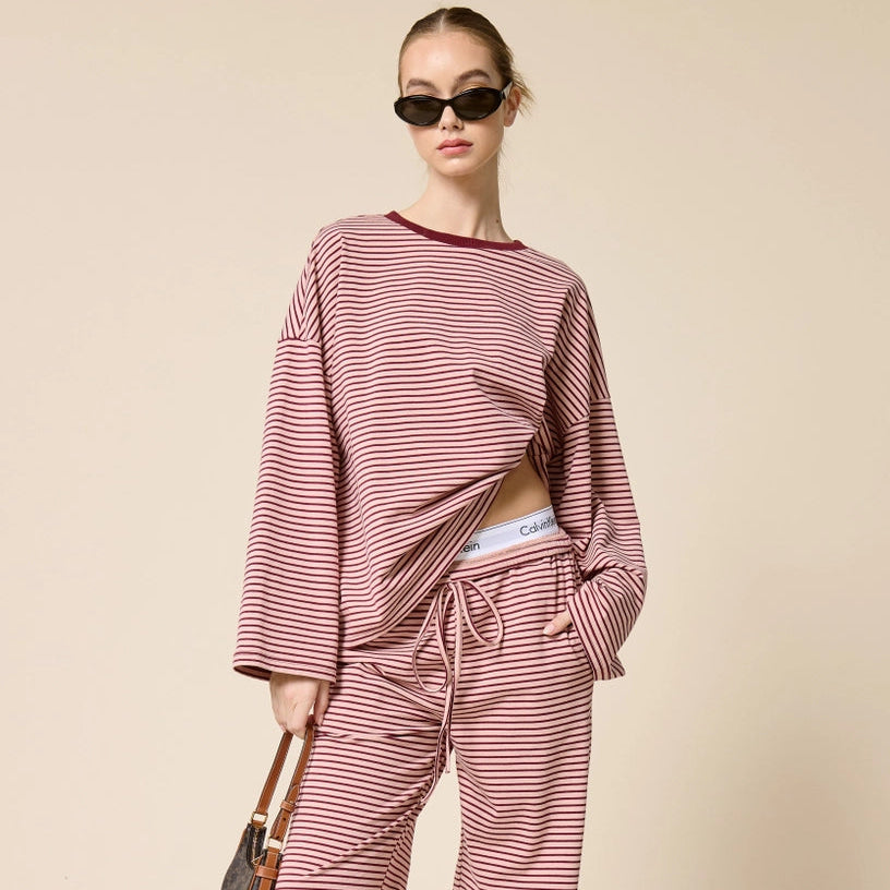 Mimosa | Striped Oversized Long Sleeve Shirt, Berry