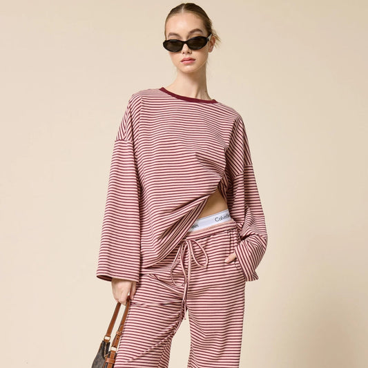 Mimosa | Striped Oversized Long Sleeve Shirt, Berry