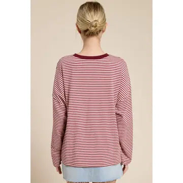 Mimosa | Striped Oversized Long Sleeve Shirt, Berry