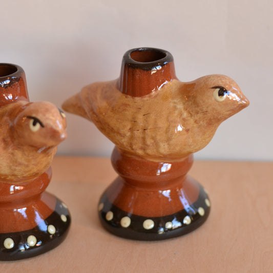 Terracotta Bird Candlestick Holder, Pair