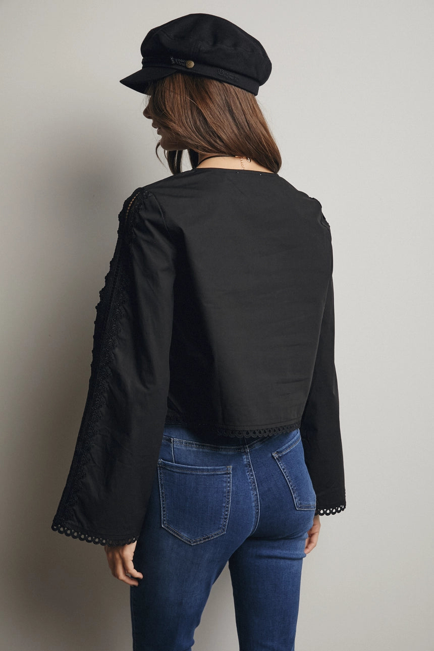 Eyelet Trim Cropped Blouse