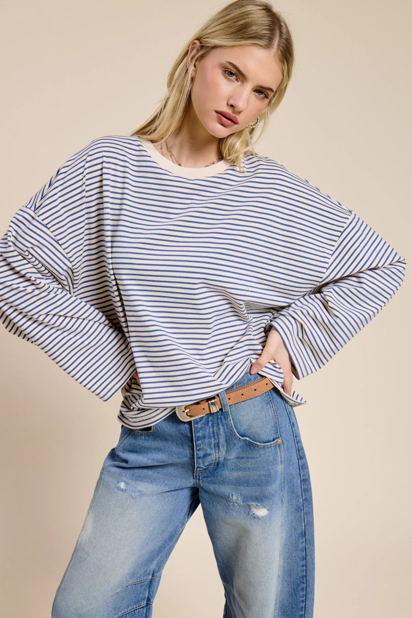 Mimosa | Striped Oversized Long Sleeve Shirt, Blue