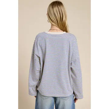 Mimosa | Striped Oversized Long Sleeve Shirt, Blue