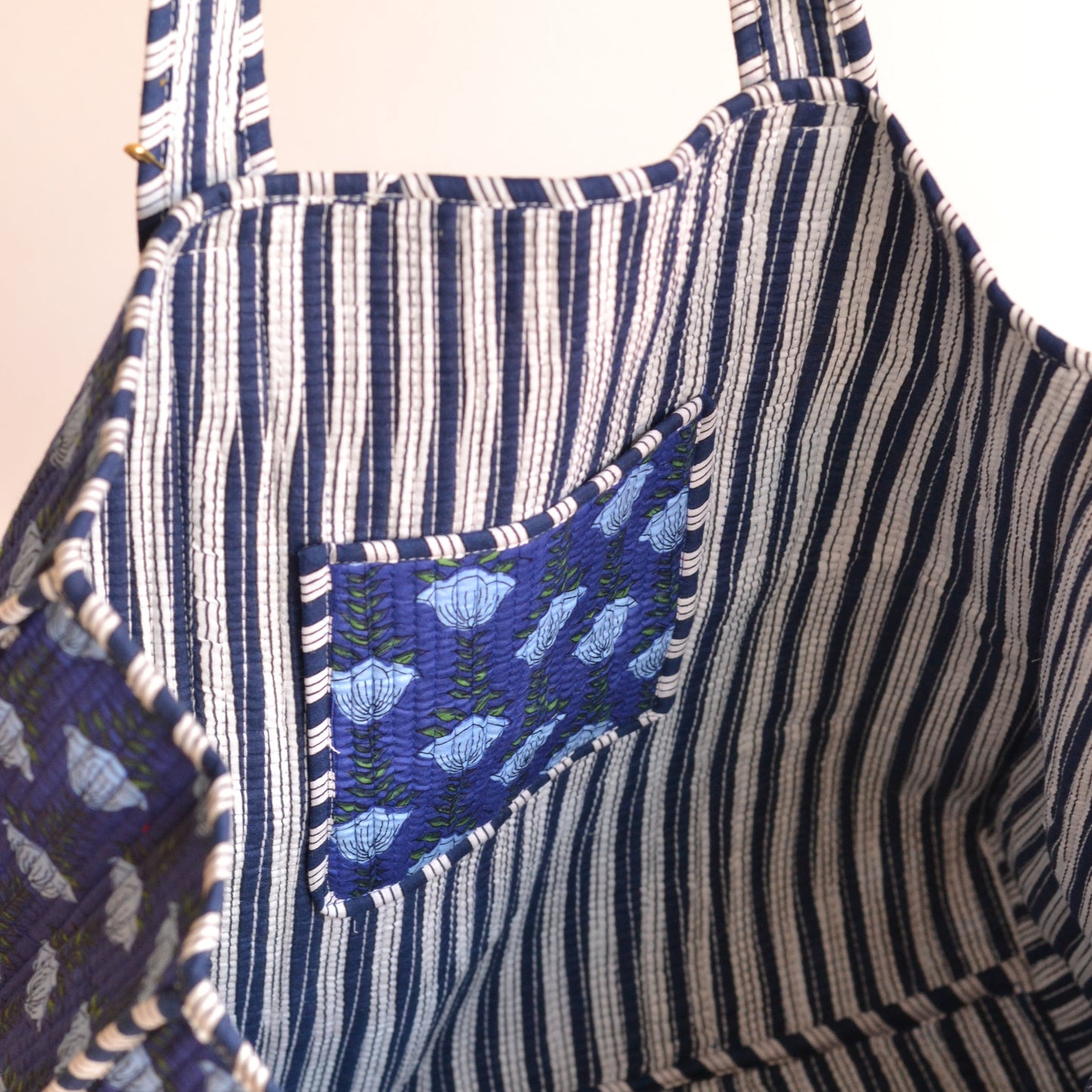 Gypsy Studio | Quilted Cotton Block Printed Tote Bag, Blue