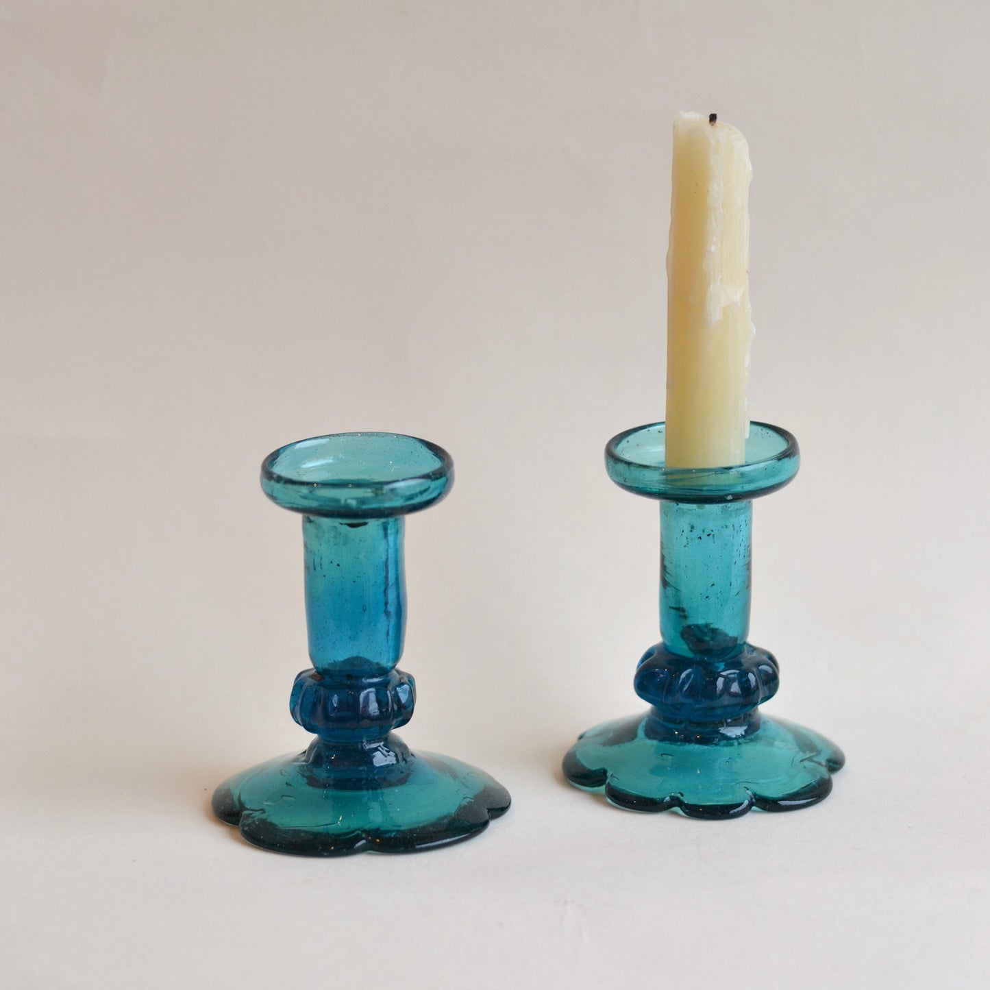 Blue Glass Candlestick Holders, Blue