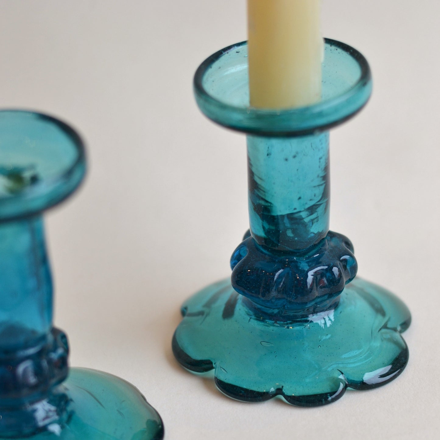 Blue Glass Candlestick Holders, Blue