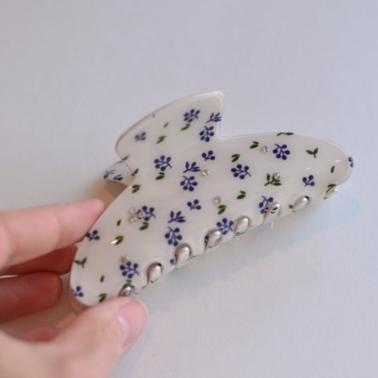 Love Lina |  Blue Floral with Crystal Details Hair Clip