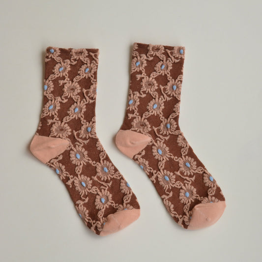 Fall Socks | Rust and Blue Dot Floral