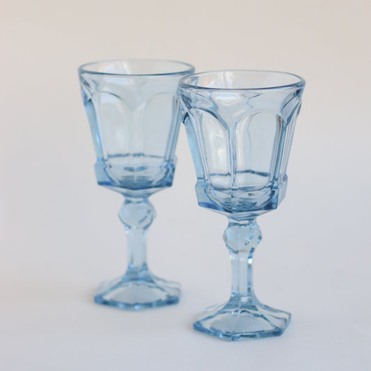 Baby Blue Wine Goblet, Pair