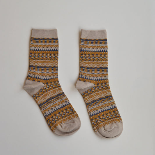 Winter Socks | Faire Isle Pattern Socks, Blue and Gold