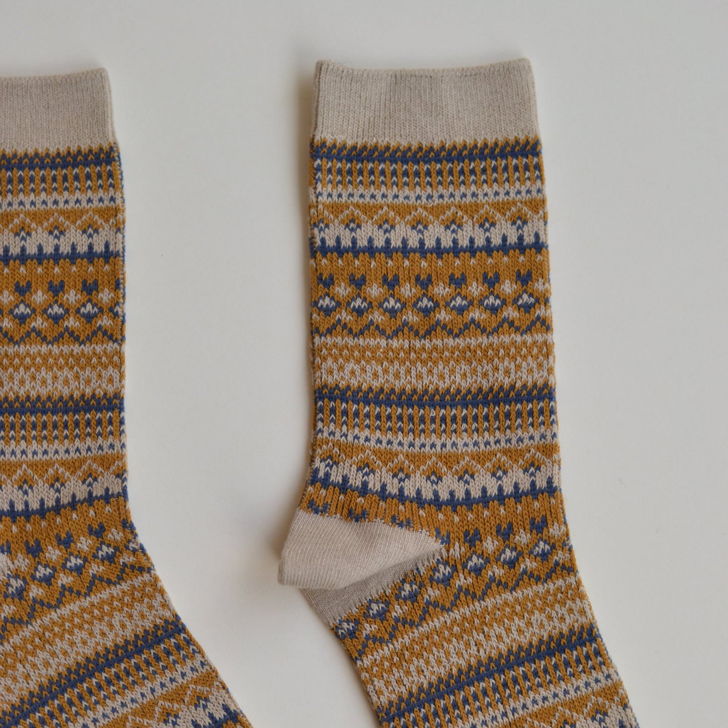 Winter Socks | Faire Isle Pattern Socks, Blue and Gold