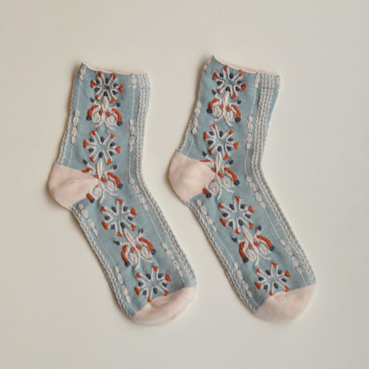 Fall Socks | Blue with Orange Floral
