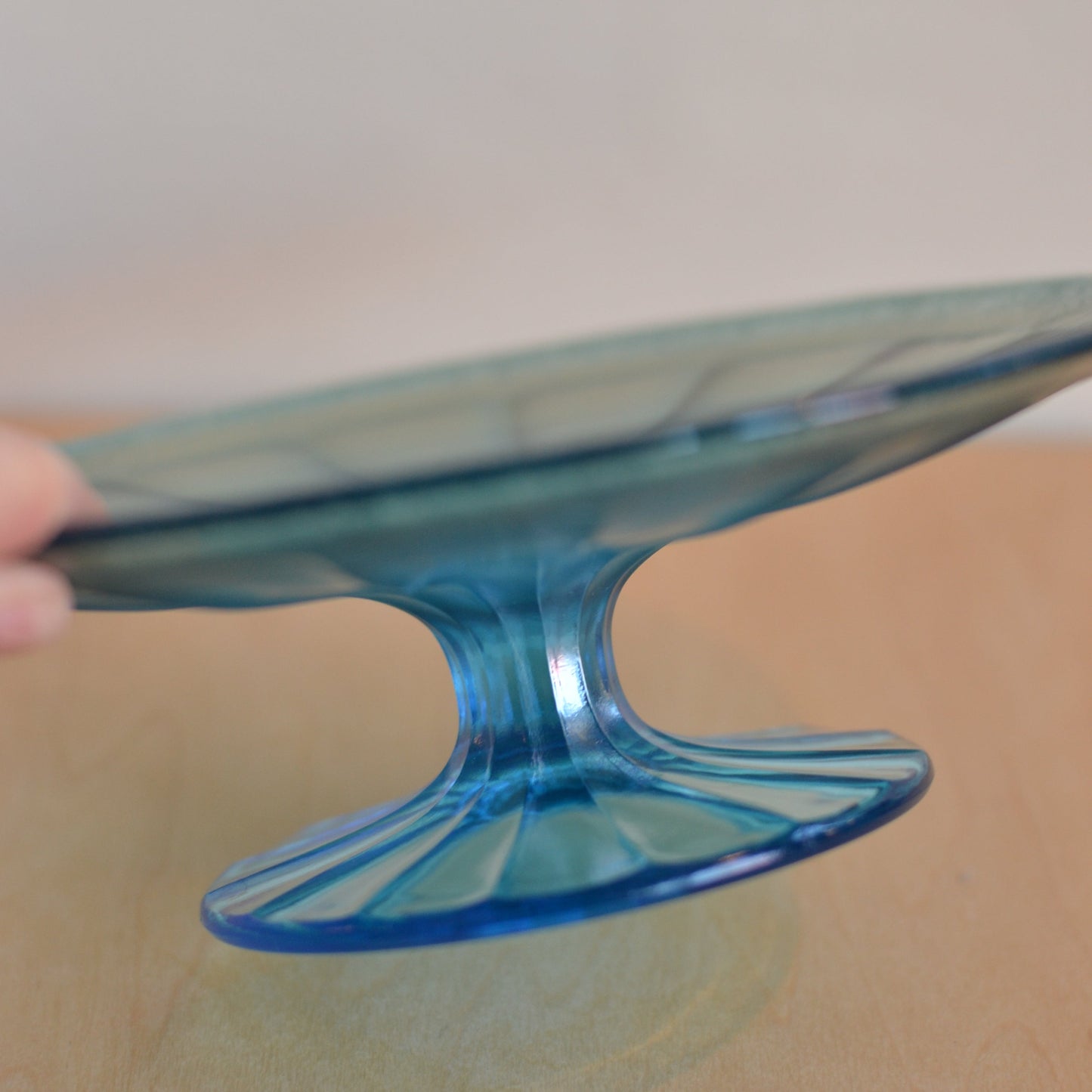 Small Blue Glass Pedestal Plate