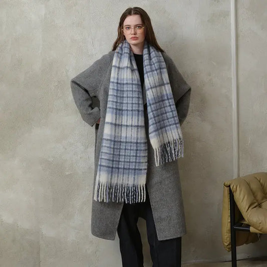 Dune Accessories | Plaid Color Block Scarf, Blue