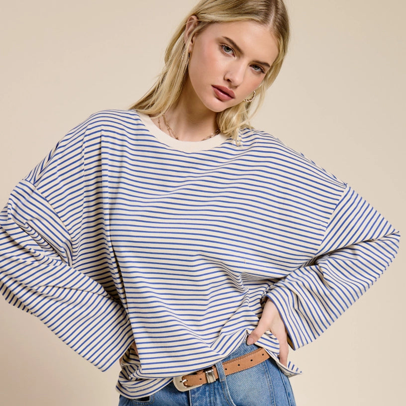 Mimosa | Striped Oversized Long Sleeve Shirt, Blue