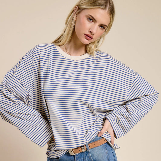 Mimosa | Striped Oversized Long Sleeve Shirt, Blue
