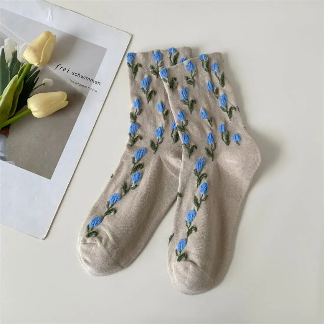 Dune Socks | Embossed Tulip Sock, Khaki