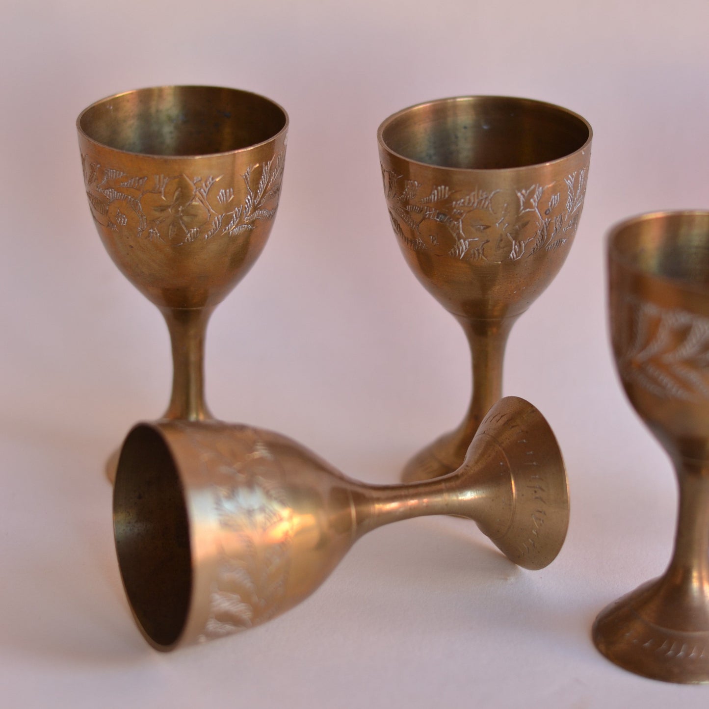 Brass Etched Small Goblets, Set of 5