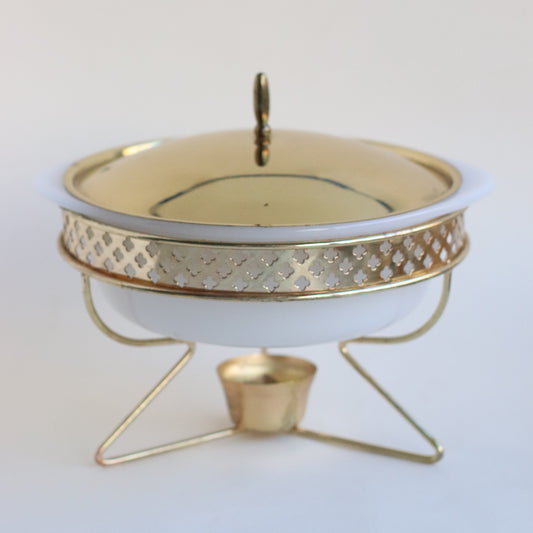 Milkglass and Brass Chafing Dish