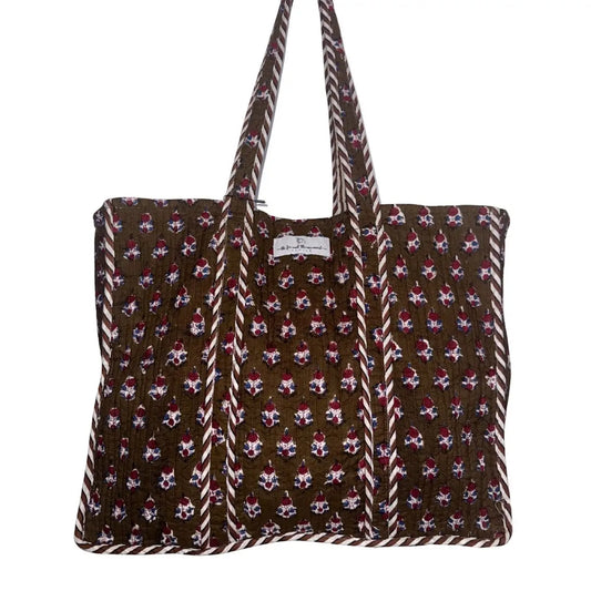Gypsy Studio | Reversible Quilted Cotton Block Printed Tote Bag, Brown