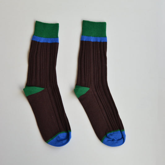 Winter Socks | Color Block Ribbed Socks, Brown