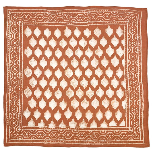 Anju Jewelry | Block Printed Bandana - Burnt Orange Tile Grid