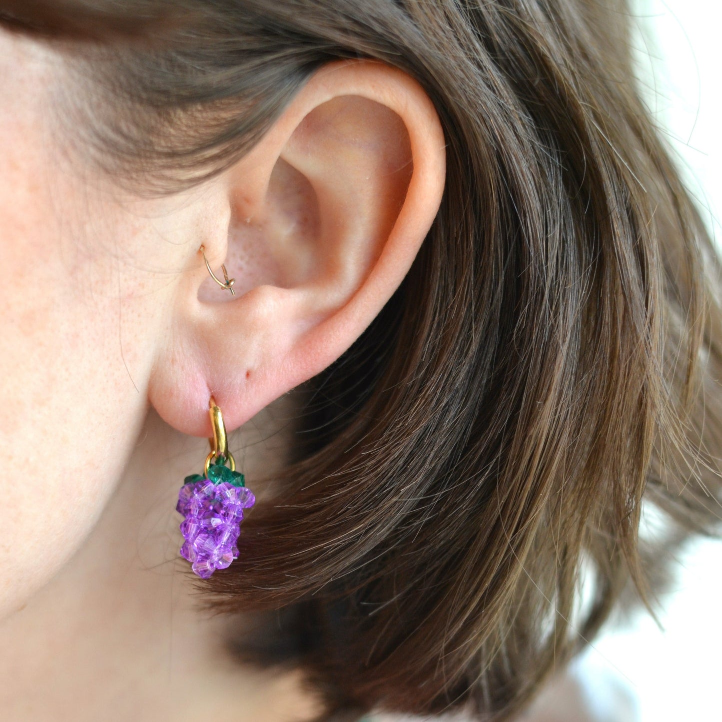 Bazou | Stainless Hoop Earrings with Bunch of Grape Charm