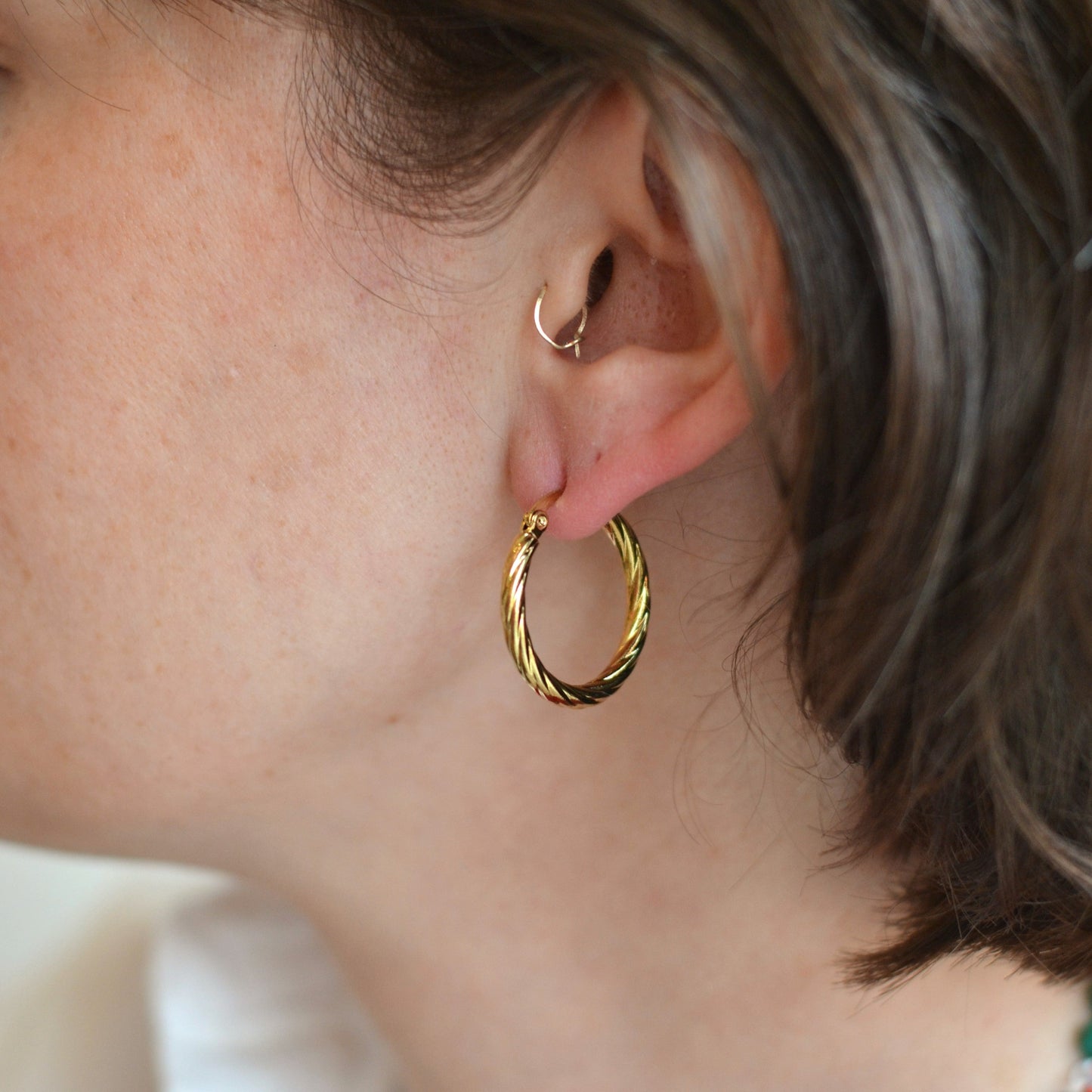 Bazou | Stainless Statement Twisted Gold Hoop, 25mm