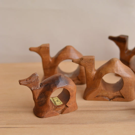 Wood Camel Napkin Rings, Set of 5