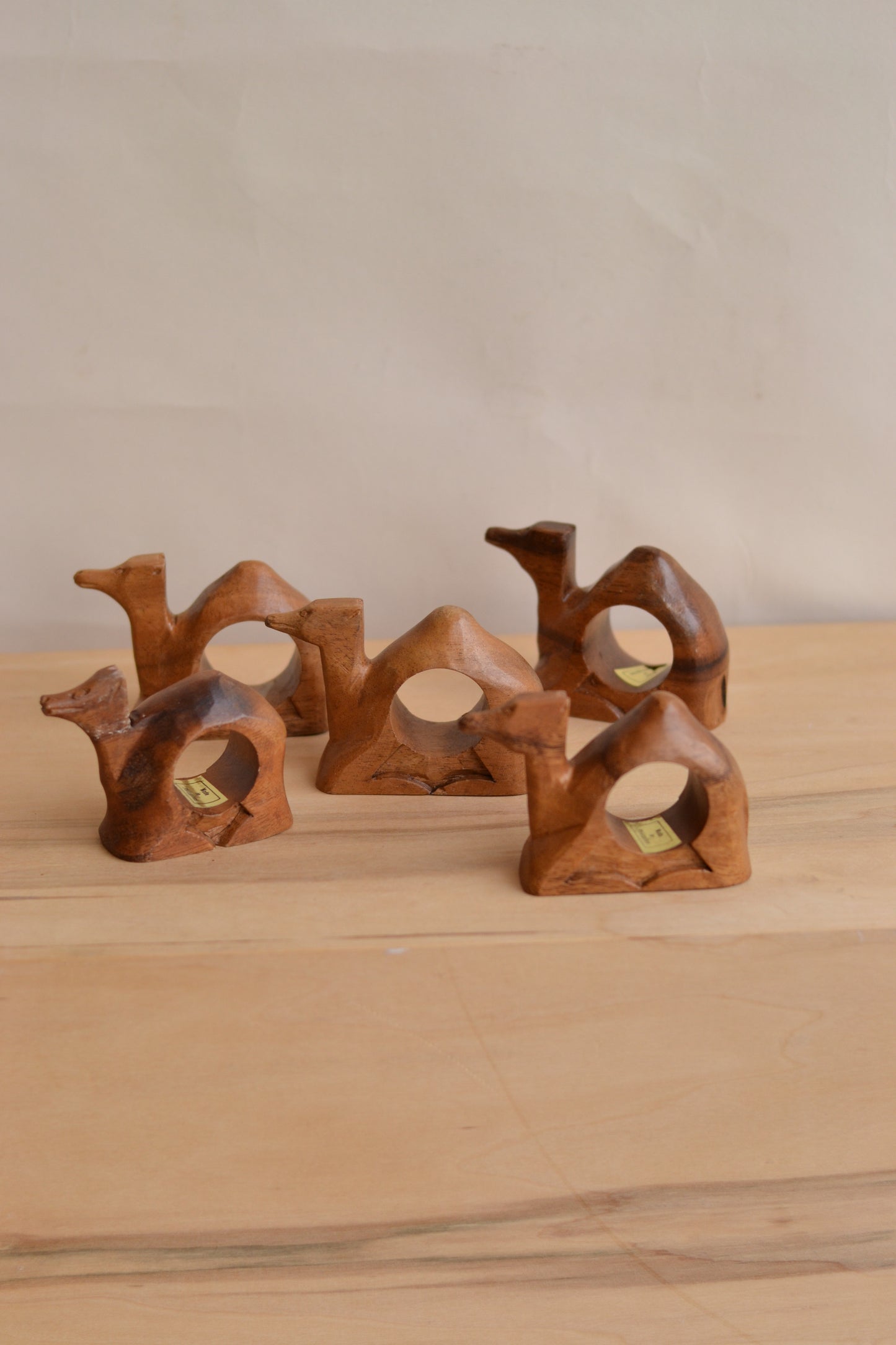 Wood Camel Napkin Rings, Set of 5