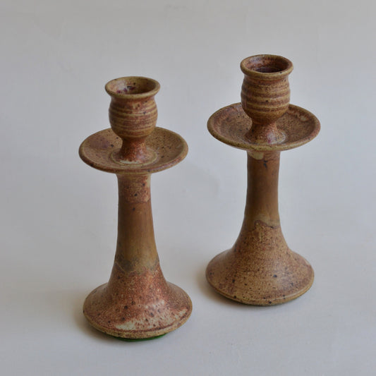 Studio Pottery Candlestick Holders, Pair