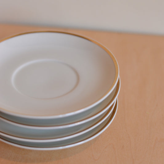 Tiny Cream Ceramic Plates with Gold Rim, Set of 4