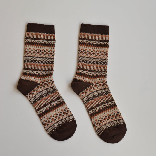 Winter Socks | Faire Isle Pattern Socks, Chestnut