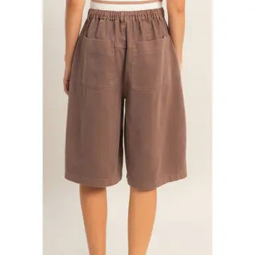 Drawstring Waist Wide Leg Jorts, Chocolate