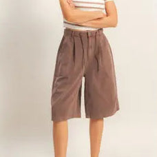 Drawstring Waist Wide Leg Jorts, Chocolate